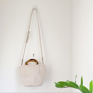 ANTHROPOLOGIE Cream Woven Crossbody Bucket Bag